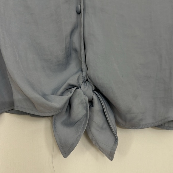 Lauren Conrad blue grey silky button down blouse - Picture 2 of 5
